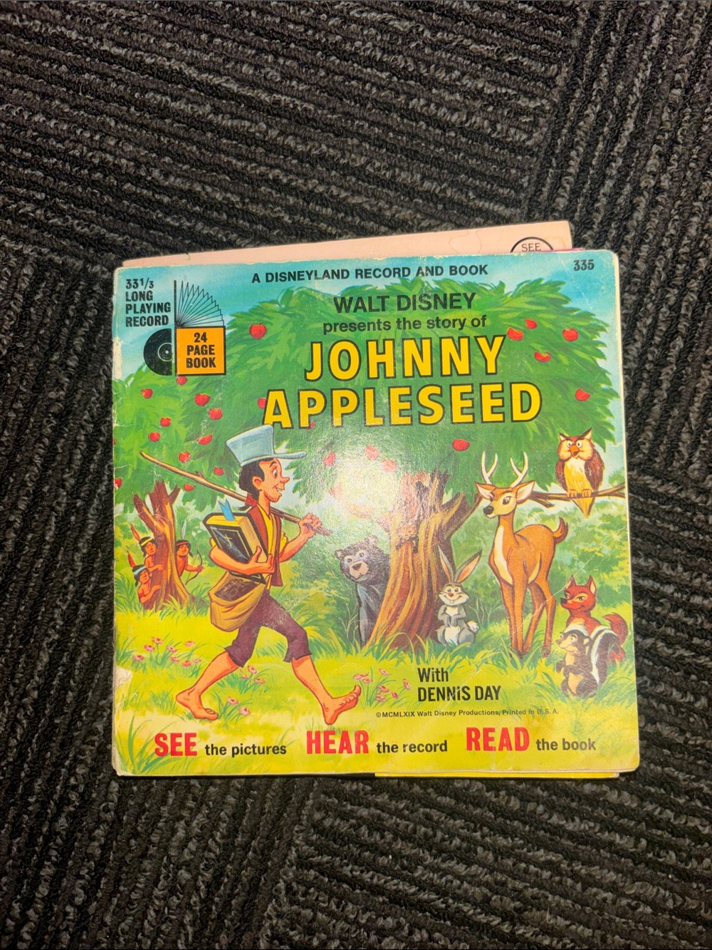Walt Disney Johnny Appleseed Kids Story Book & Record - Green